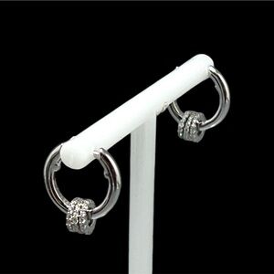 Cubic Zirconia Rondelle Small Huggie Hoop Earrings in Sterling Silver, 0.61"